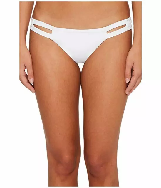 New $224 Vitamin A Swimwear Women White Low-Rise Hipster Bikini Bottom Size L/10