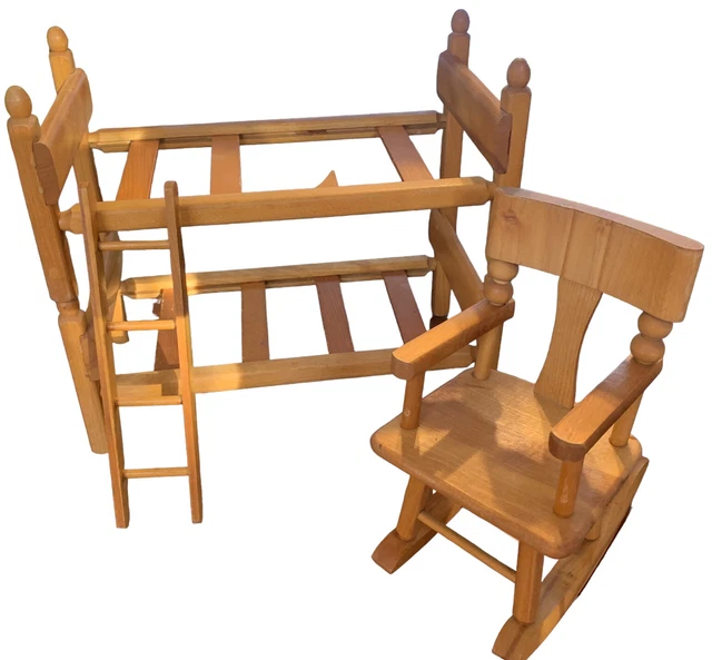Strombecker Doll House Furniture Bunk Beds with Ladder And Rocking Chair READ