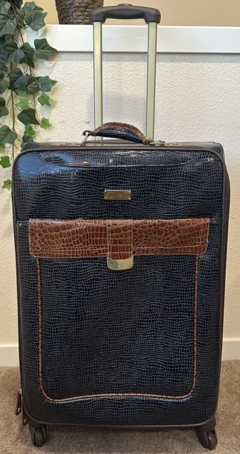 Samantha Brown Classic 29" Spinner Luggage Croco Embossed Blue With Brown Trim
