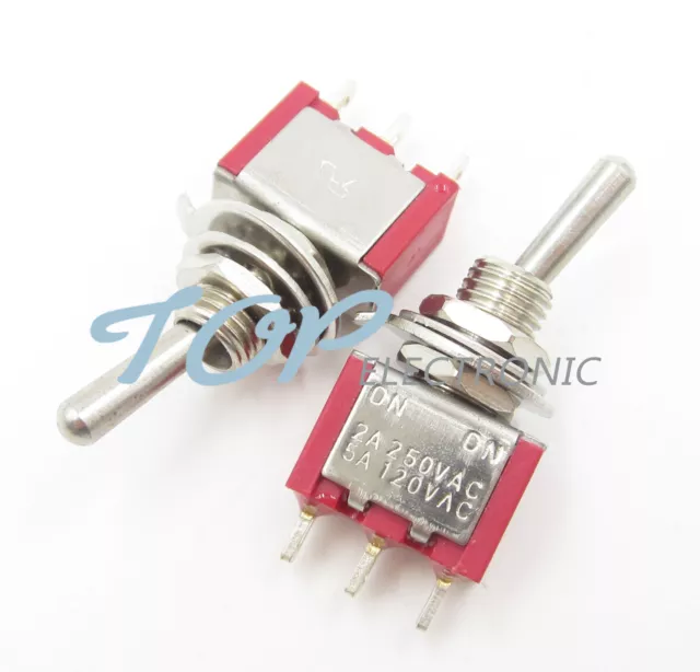 5PCS MTS-102 3pin Mini Toggle Switch SPDT On-On 5A 125VAC RED COLOUR