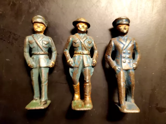 Three 3" tall Barclay toy lead soldiers