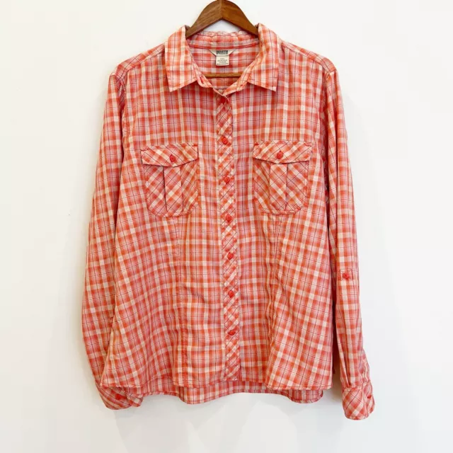 Duluth Trading Co. Womens Button Up Roll Tab Shirt Size 2XL Orange Plaid