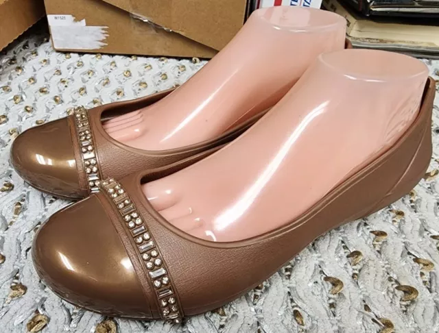 Crocs Womens Rhinestones Cap Toe Ballet Flats Slip On Shoes Brown Size 10