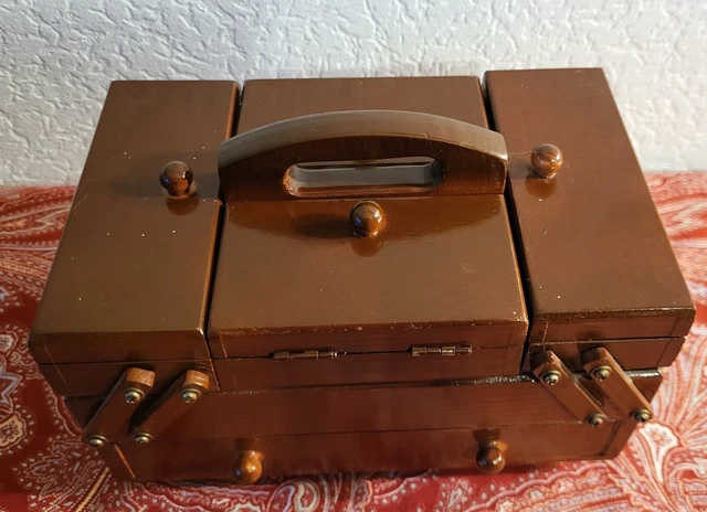 Ancienne Boîte à Couture En Bois - Petite Travailleuse Vintage 1950/70 - Fabrication Française