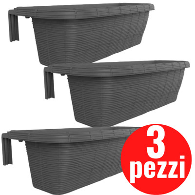 BAMA VASO INIEZIONE FIORIERA BAMA PAGLIA REGOLABILE GRIGIO 60X20X18,5-3 PEZZI 