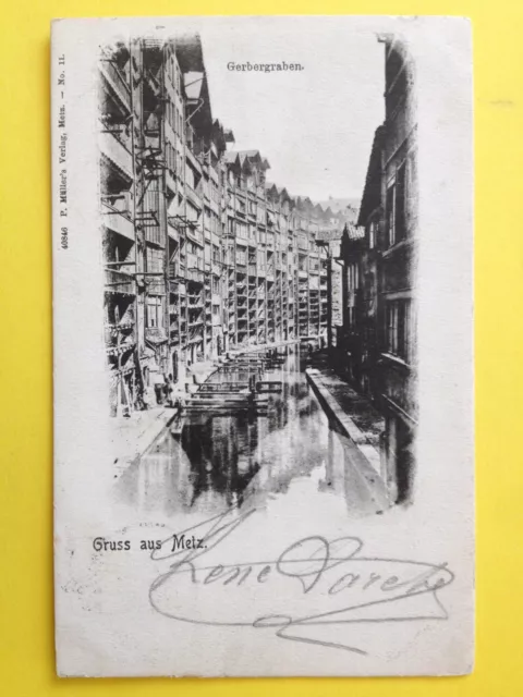 cpa postcard greeting from METZ Moselle TANNERGRABEN Rue des TANNEURS RenÃ© PARET