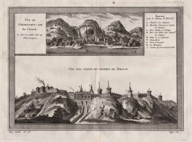 Tobolsk Tjumen Samarovskaya Russia Russland engraving gravure Kupferstich 1750