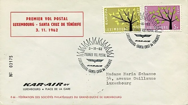 First postal flight Luxembourg / Santa Cruz de Tenerive - 03/11/1962