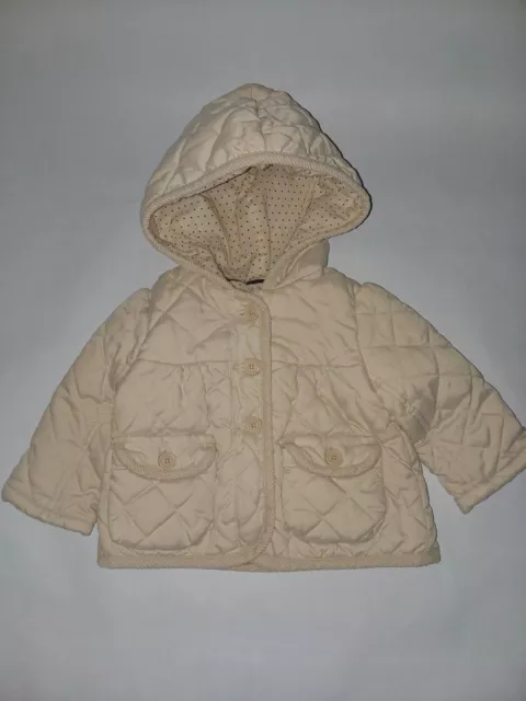 Baby Gap Beige Button Front Quilted Barn Coat Girls Sz 6 12 Months Brown Stars