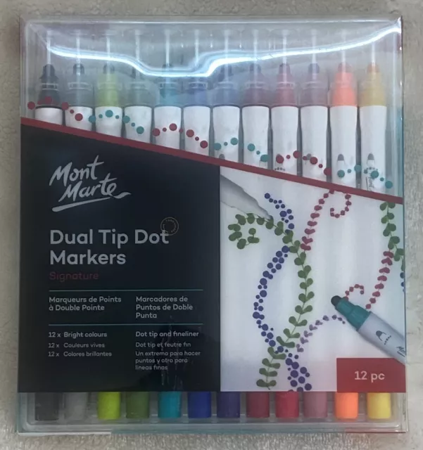 Marcadores de puntos Mont Marte punta doble 12 piezas colores brillantes ideales para obras de arte mandala