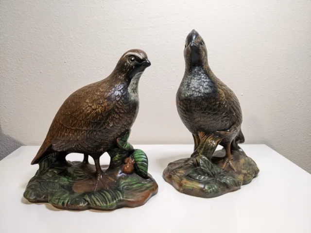 VTG 1970s Quail Bird Pair Ceramic Figurine Green Base - Holland