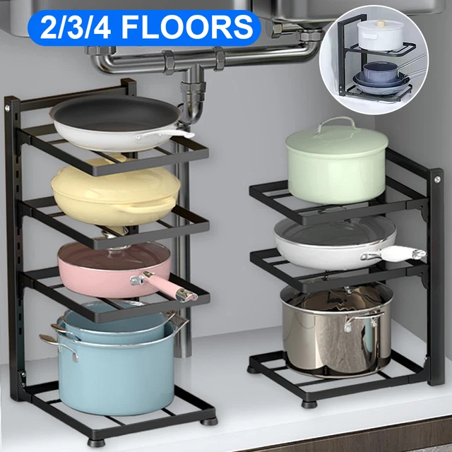 Tier Type Pan Rack 2-4 TIER POTS Pans Organiser Rack Adjustable Saucepan Rack for Kitchen ...