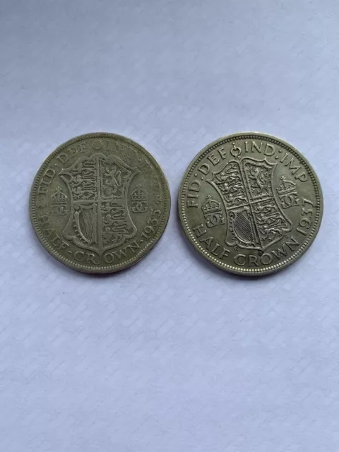 Silver 0.500 Half Crown X 2 - 1935 & 1937 George V & VI