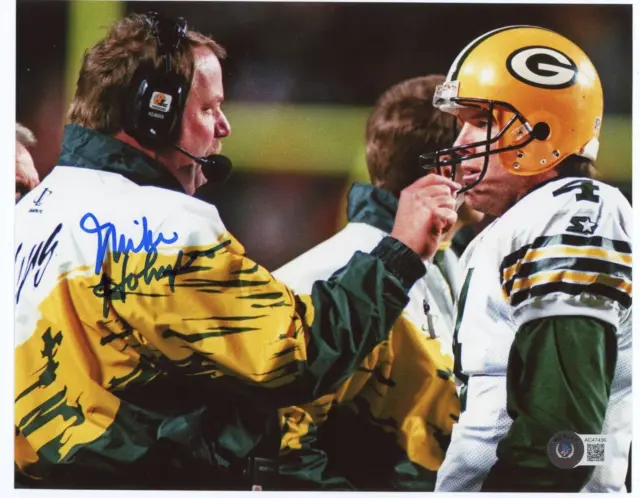 MIKE HOLMGREN Signed 8X10 Photo w/ Brett Favre -Green Bay Packers Coach -BECKETT