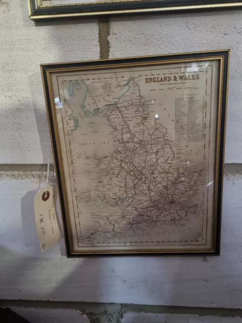 Antique Vintage Framed Map Of England And Wales