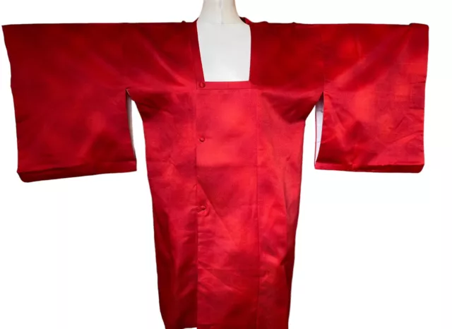 Vintage MICHIYUKI Japanese Short Square Neck Haori Kimono Jacket Cherry Red