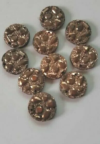 CraftBuddyUS 10pcs 12mm Flatback Copper Round Resin Crystal Diamante Gems