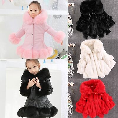 Girls Kids Padded Quilted Winter Coat Jacket Puffer Fur Hooded Long Parka Coats-