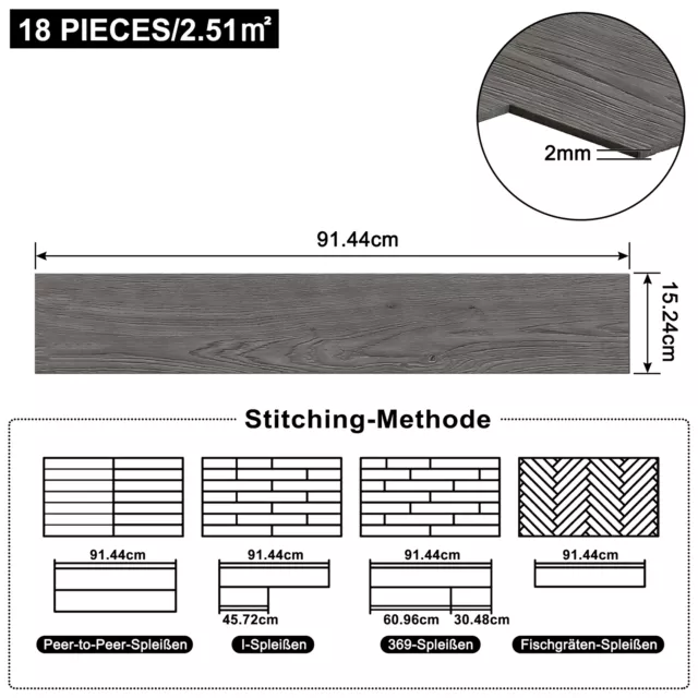 PVC Bodenbelag Vinylboden Vinyl Fliesen Laminat Fußboden Selbstklebend 2,5m² 5m² 3