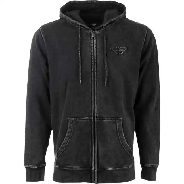 Fly Racing Snow Wash Zip Up Mens Hoodies - Black - Small