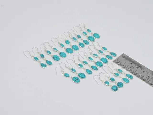 Wholesale 11Pr 925 Solid Sterling Silver Blue Turquoise Hook Earring Lot  O t928