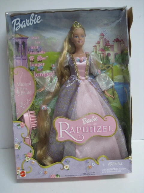 BARBIE AS RAPUNZEL Doll 2001 with Musical Hair Brush #55532 NRFB EUR 134,90 - PicClick IT