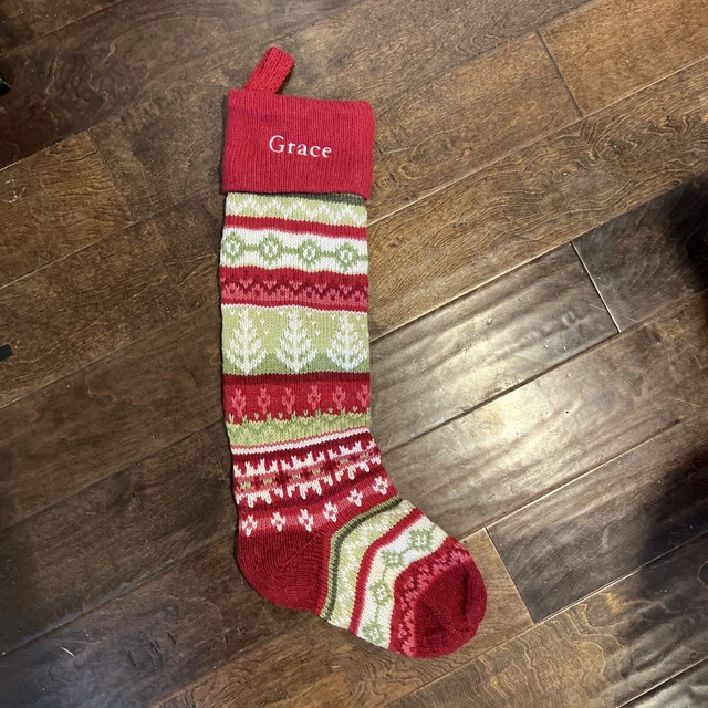 NWOT POTTERY BARN Classic Fair Isle Knit CHRISTMAS tree STOCKING Mono Grace