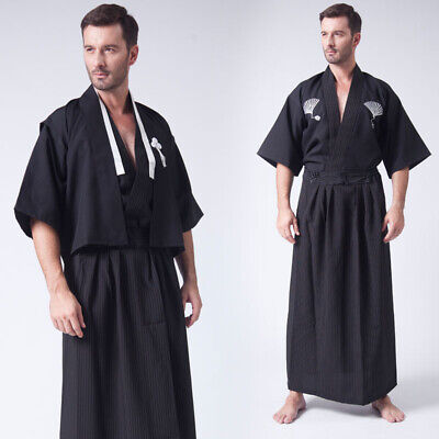 Uomo Giapponese Kimono Yukata Set Vestaglia Abito Costume Cosplay Retrò Larga 2