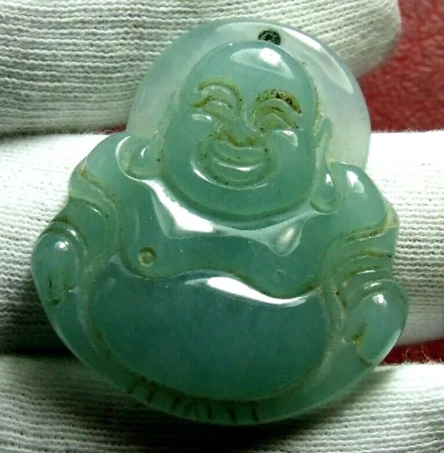 Hand Carved veritable Green Jade Stone SITTING HAPPY BUDDHA Pendant
