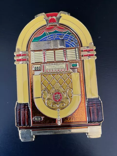 Wurlitzer Radio 1015 Brass Enamel Badge Emblem 3.75" x 2.5"