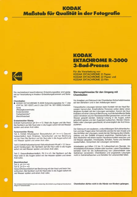 Kodak Prospekt 1984 6/84 Technische Information Ektachrome R3000 3 Bad Prozeß