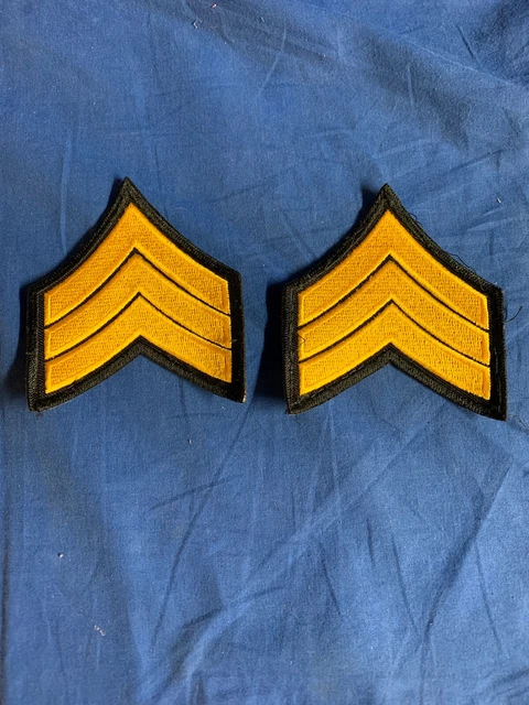 (2)Police Sergeant Rank Patches Light Gold/Black 3-Stripe Chevron