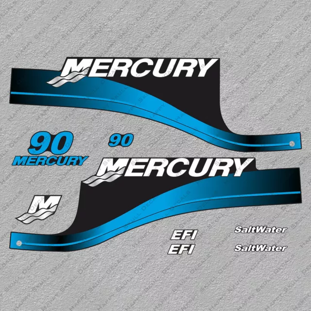 Mercury 90 hp EFI SaltWater outboard engine decals BLUE sticker set reproduction