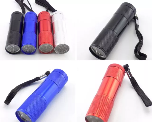 Mini Ultra Bright Aluminium 9 Led Pocket Light Flashlight Torch + Batteries H2