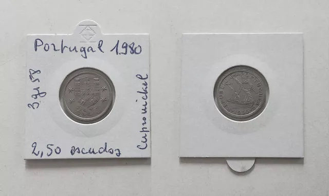 PORTUGAL  pièce de monnaie  2,50 escudos - 1980 - superbe