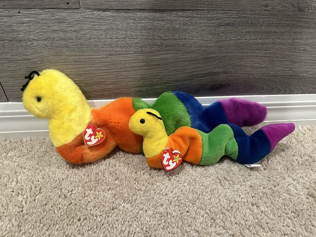 NWT TY Beanie Buddy INCH Rainbow Worm 16" Plush Toy And Beanie Baby Set
