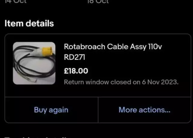 Rotabroach Cable Assy Postage Payment