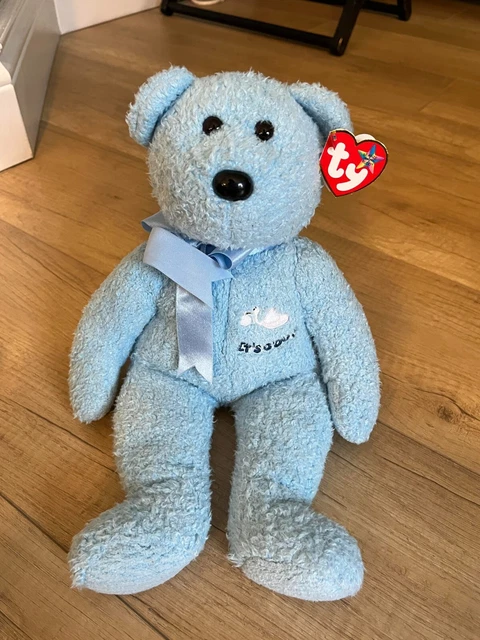 Ty Beanie Buddy It's A Boy Blue Plush Teddy Bear Baby Infant Stuffed Animal Toy