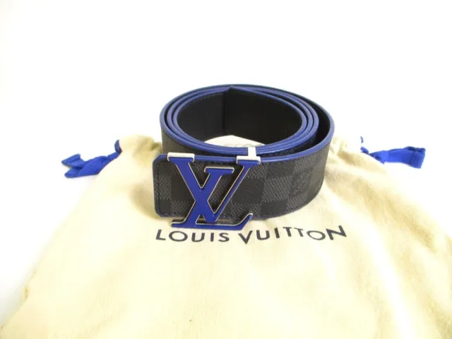 LOUIS VUITTON Damier Graphite 3D LV Initials Belt M0340 Black 85
