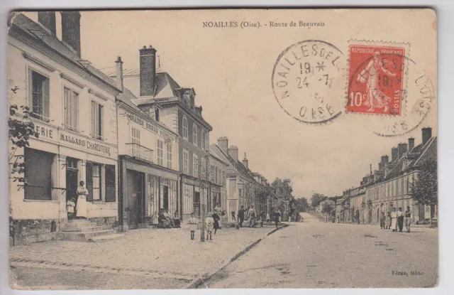 Cpa Noailles 60 - Trade Butcherie Grainetier & Passants Rue De Beauvais ~A24