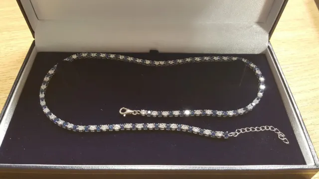 Platinum finish ladies created diamonds Tennis Necklace  16inch unique sapphire