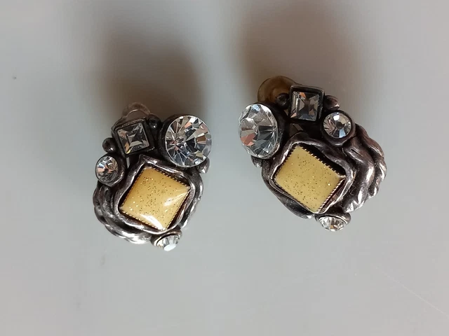 Boucles D'oreilles Clips TARATATA France - Ton Or Et Bleu Avec Perles - Occasion