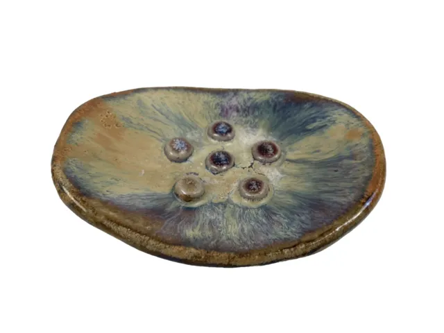 Pottery Art Handmade Soap Dish Oval Shaped 5x3.5" Artist Signed