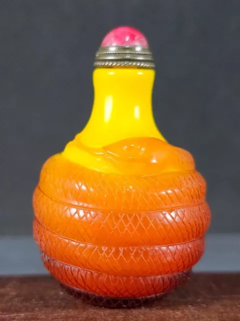 Chinese Snake Carved Peking Overlay Glass Snuff Bottle