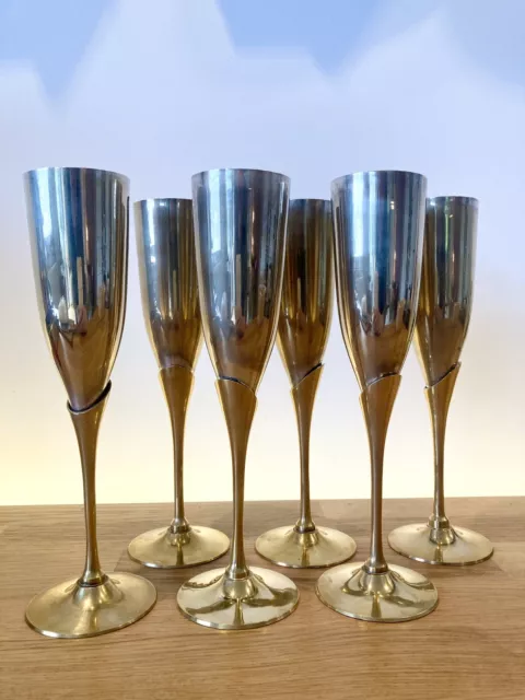 6 alte Silber Sektkelche Champagnergläser versilbert Prince Of Wales Flöten Sekt