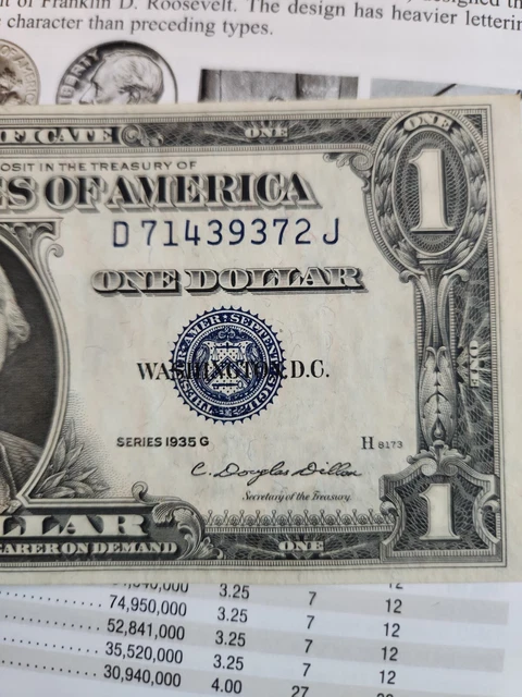 RARE 1935G $1 BLUE Seal SILVER Certificate, Fine,CRISP Old US Paper Money 3