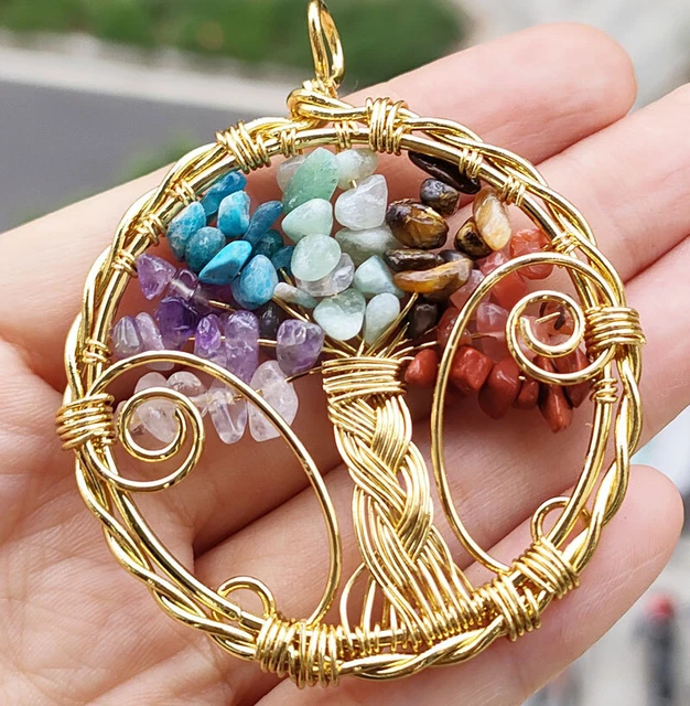 Yoga 7 stone Tree of life Pendants Energy Chakra Reiki Healing Amulet