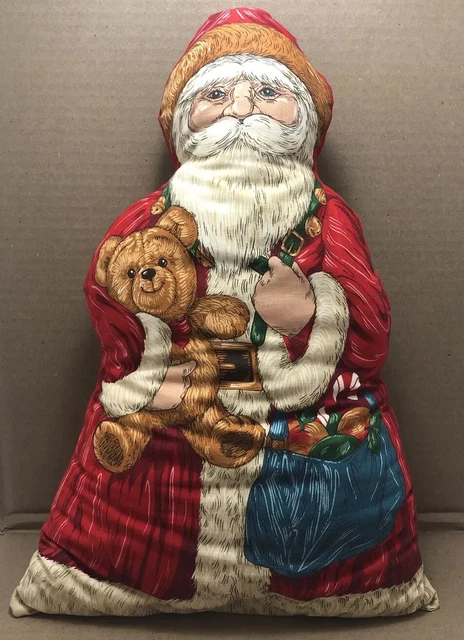 Vintage Sewn Victorian Santa Shaped Pillow Cotton Panel Plush 15”