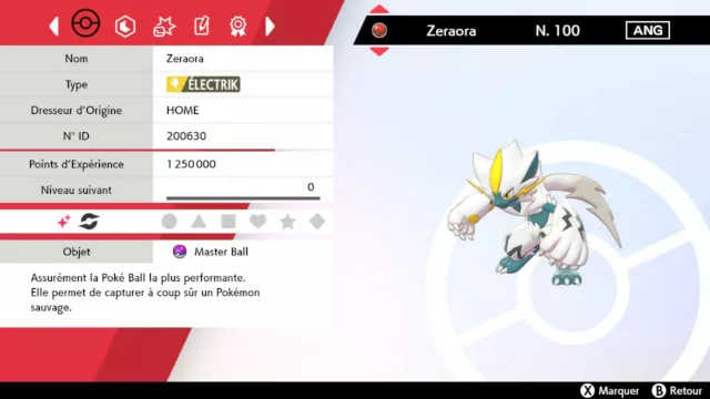 Pokemon ZERAORA SHINY 6iv level 100 Epée & Bouclier - Sword & Shield