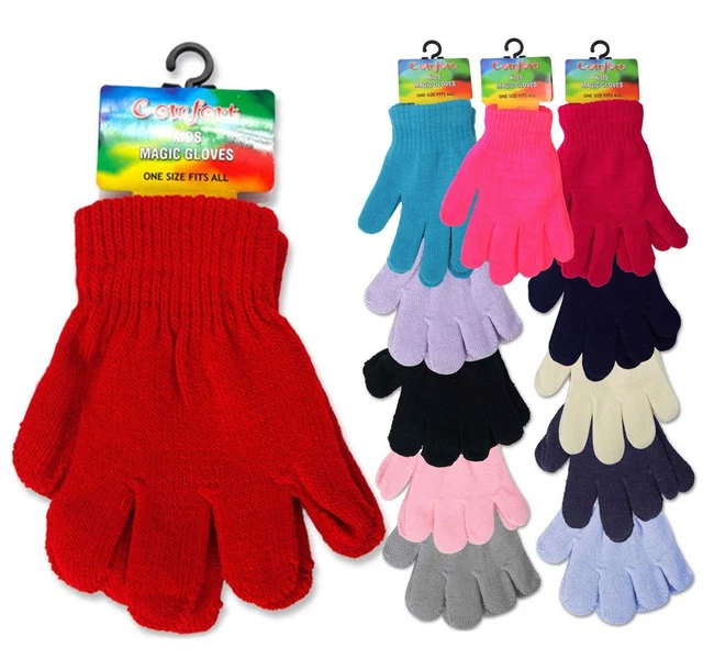 Girls Magic Gloves Warm Winter Kids Boys Unisex Stretchy Childs Black Gloves Lot